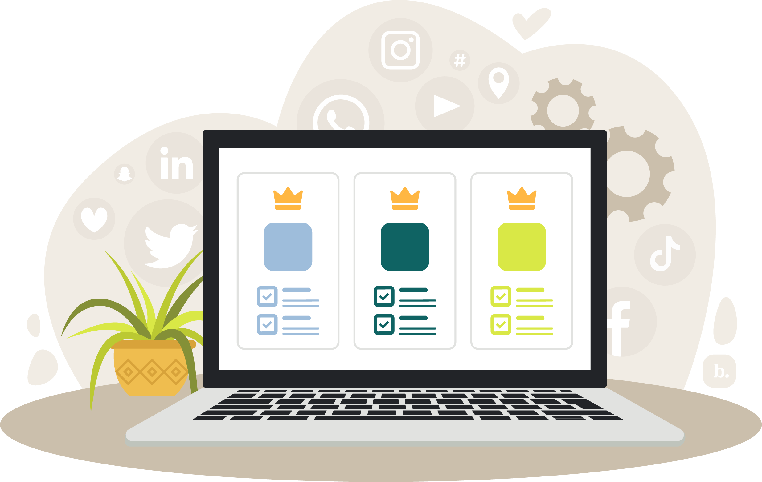 gráfico de una computadora portátil con medios sociales en la pantalla